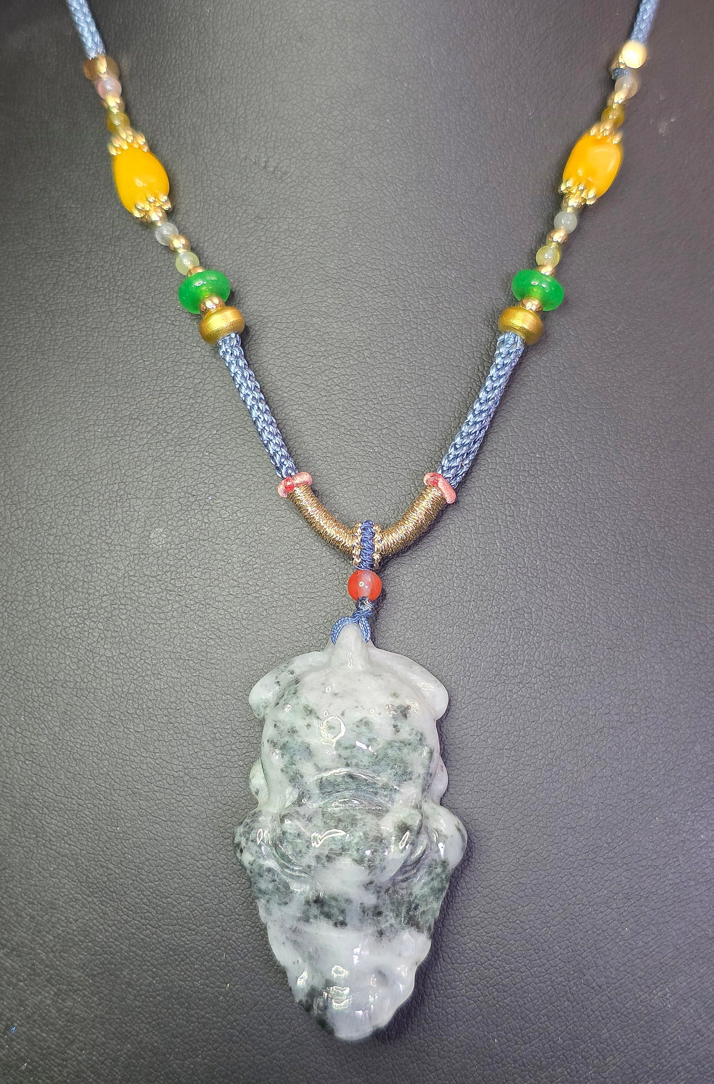 White and Green Jadeite Alligator Pendant Necklace