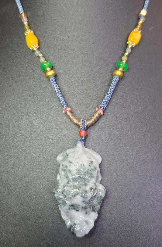 White and Green Jadeite Alligator Pendant Necklace