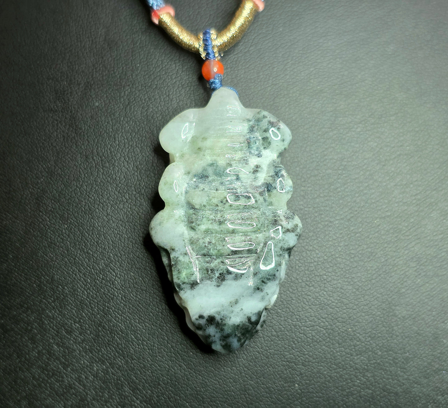White and Green Jadeite Alligator Pendant Necklace