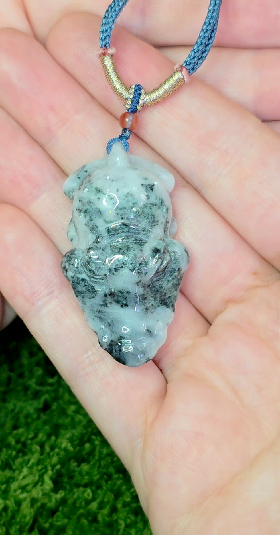 White and Green Jadeite Alligator Pendant Necklace