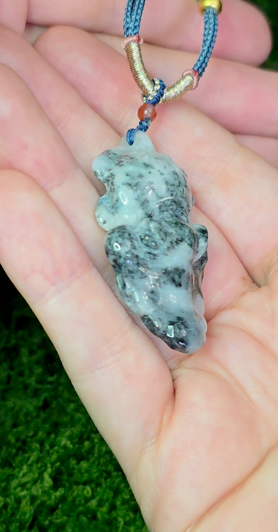 White and Green Jadeite Alligator Pendant Necklace