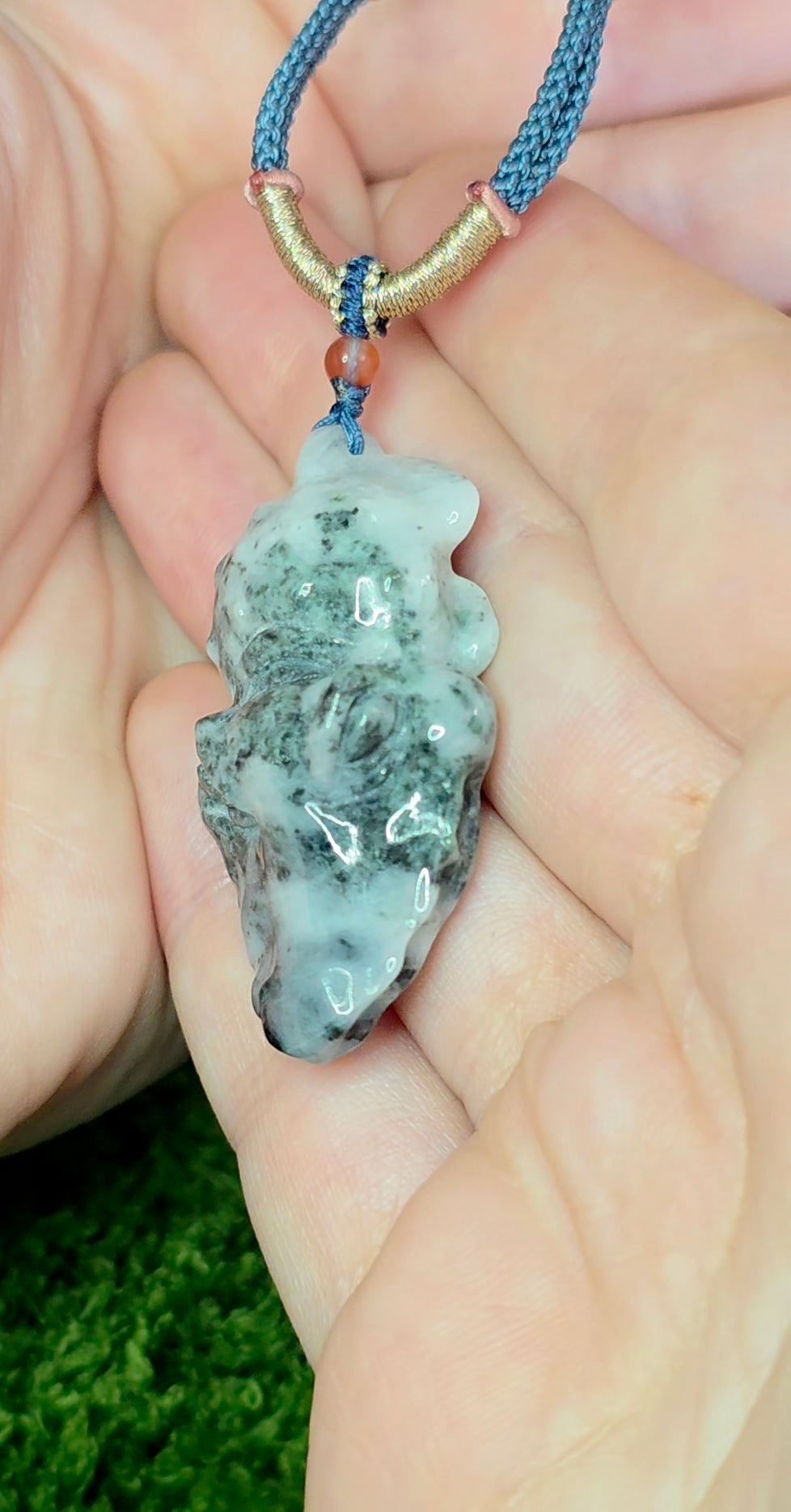 White and Green Jadeite Alligator Pendant Necklace