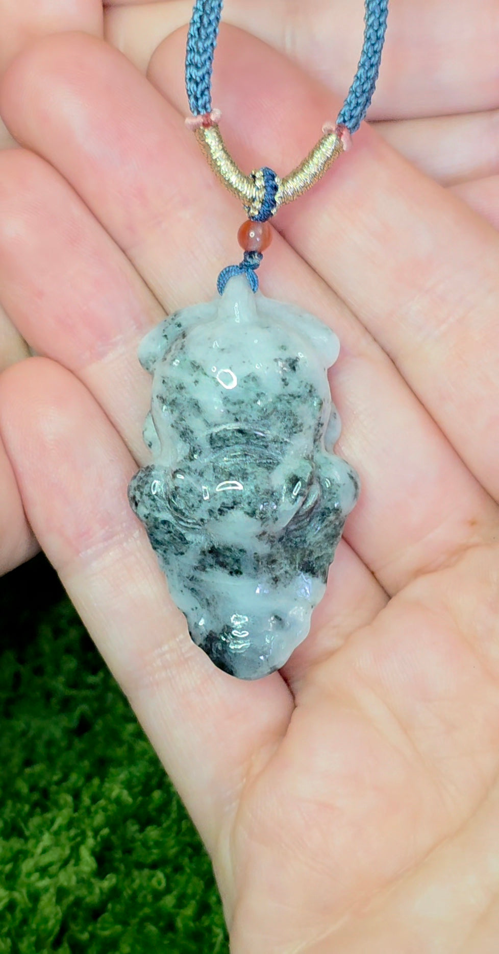 White and Green Jadeite Alligator Pendant Necklace