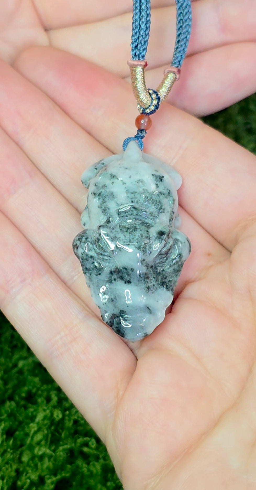 White and Green Jadeite Alligator Pendant Necklace