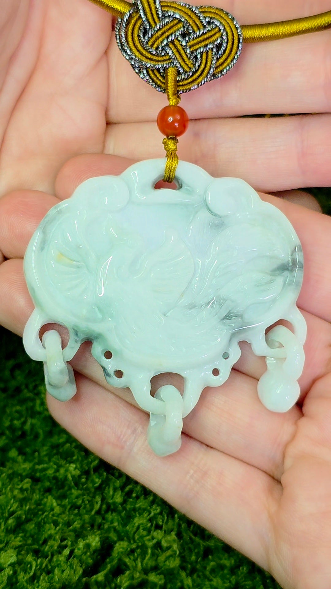 White and Green Double Sided Jadeite Pendant Necklace