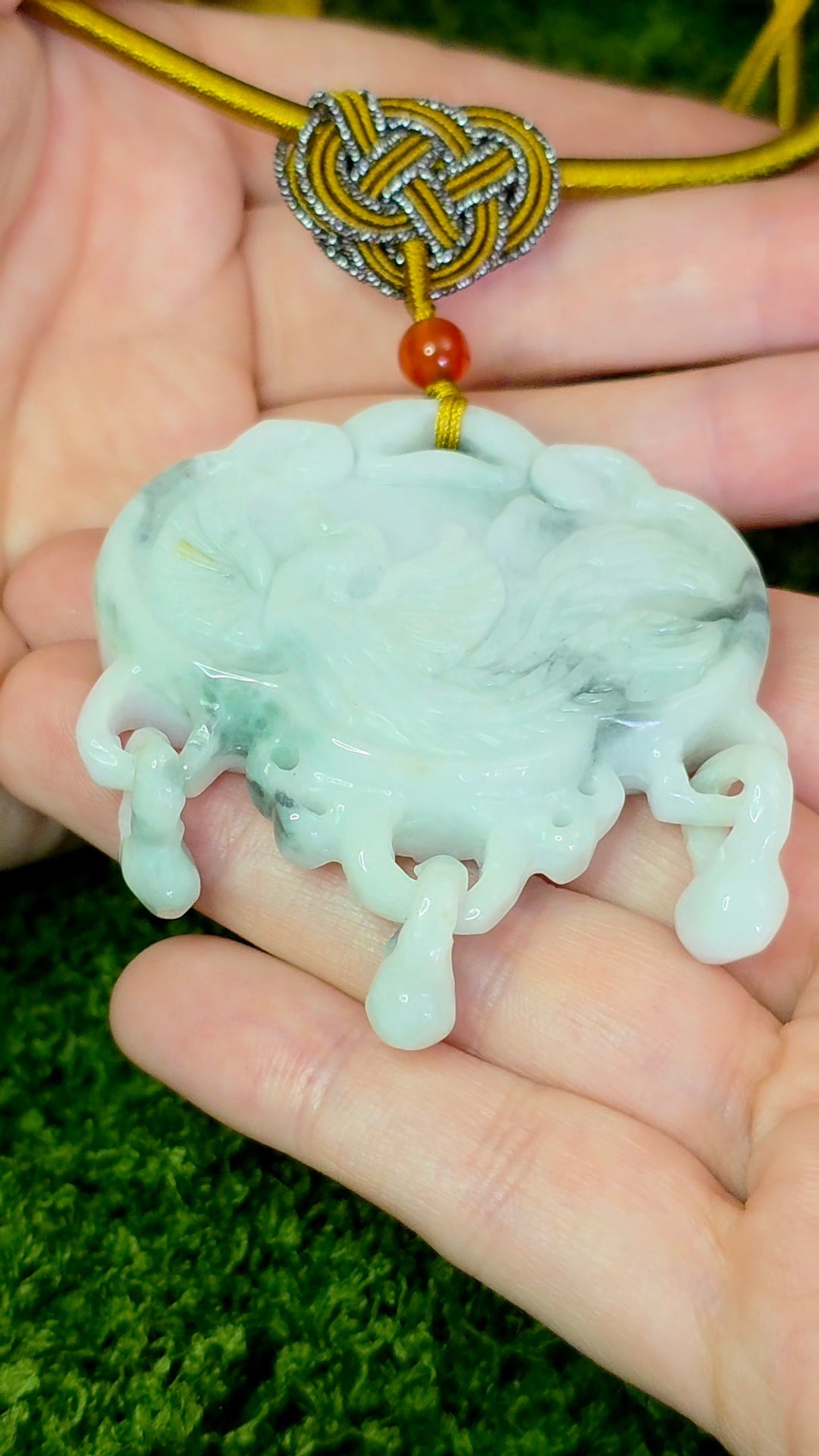 White and Green Double Sided Jadeite Pendant Necklace