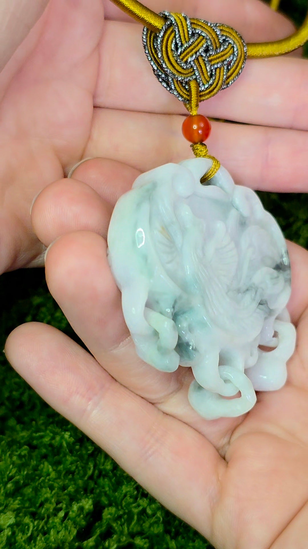 White and Green Double Sided Jadeite Pendant Necklace