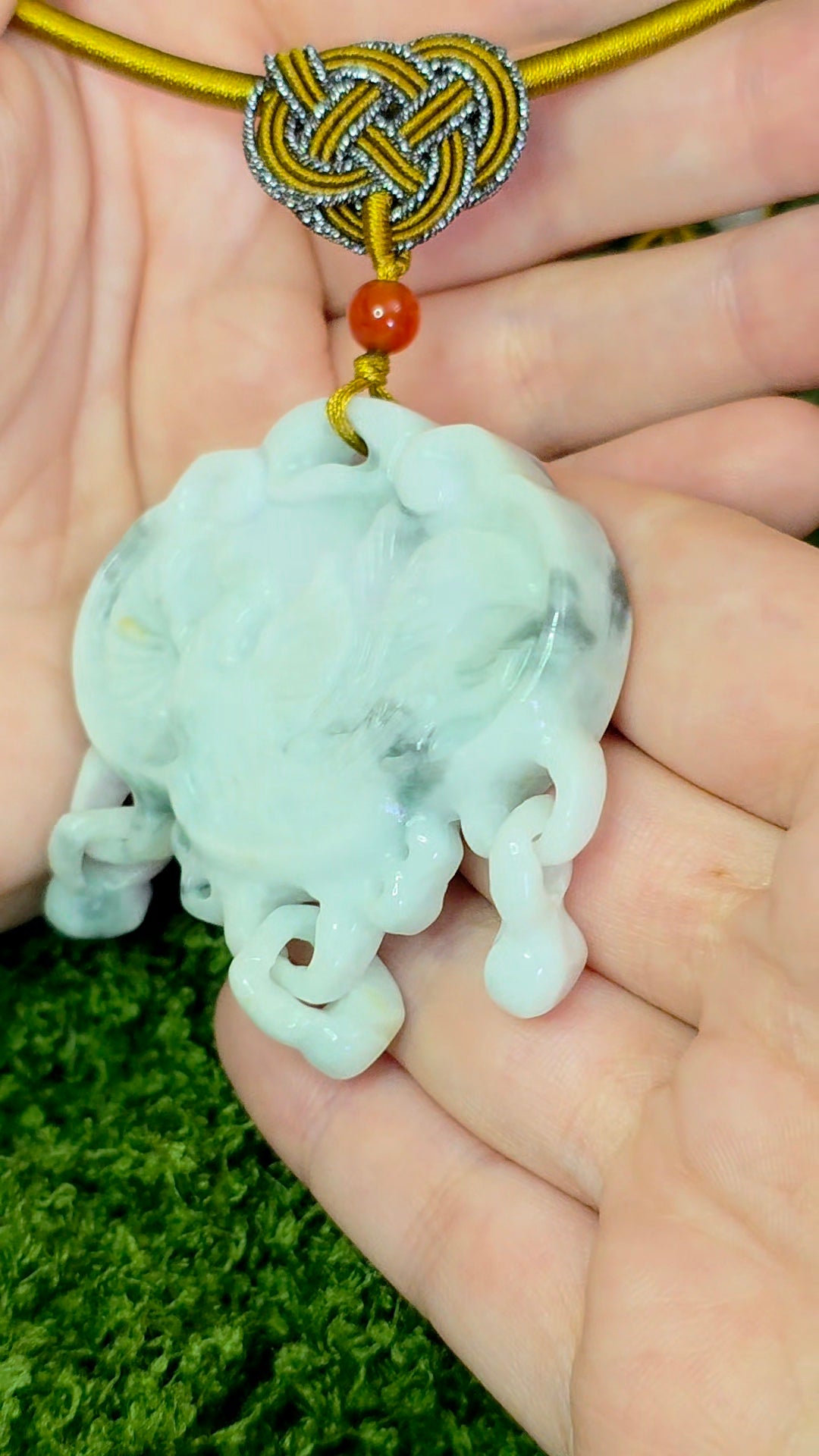 White and Green Double Sided Jadeite Pendant Necklace