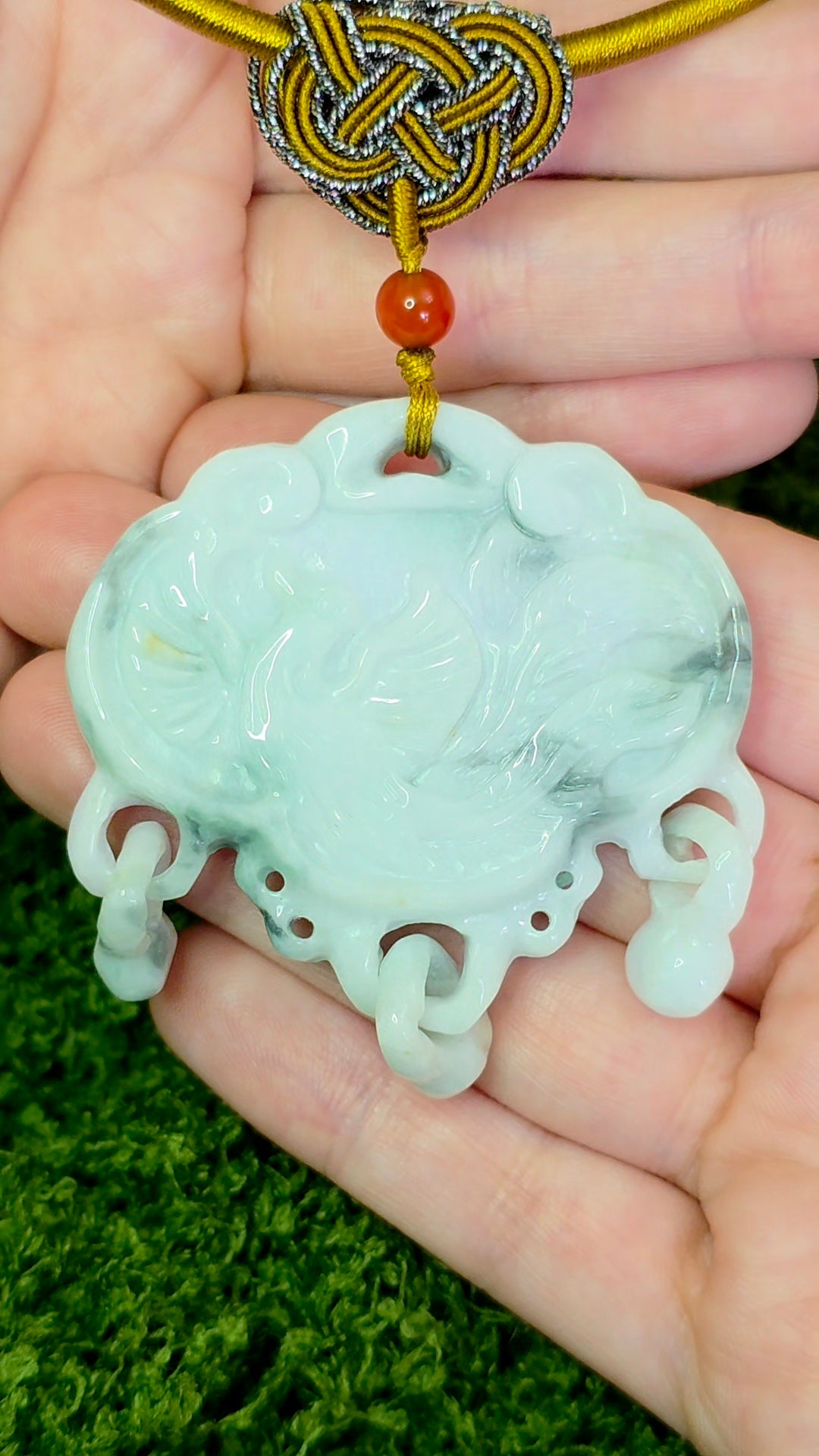 White and Green Double Sided Jadeite Pendant Necklace