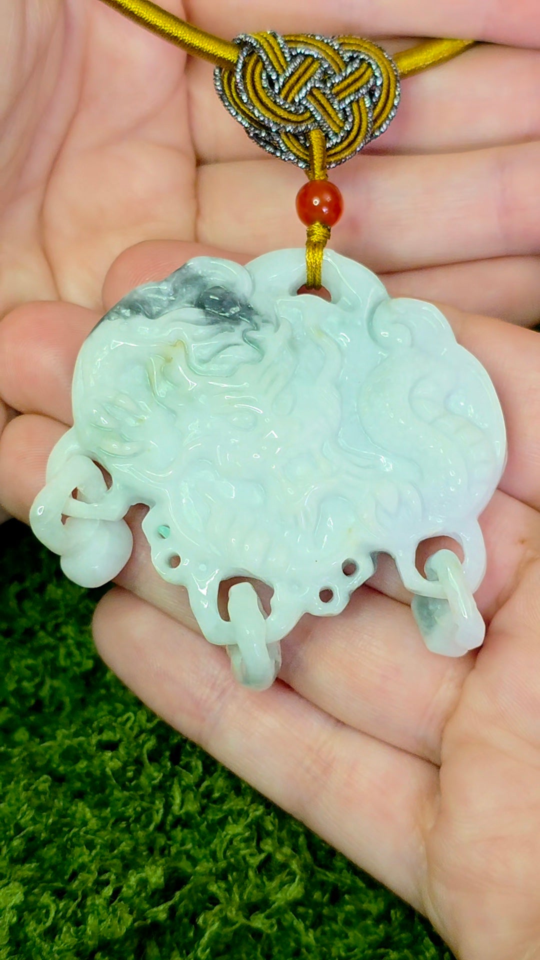 White and Green Double Sided Jadeite Pendant Necklace
