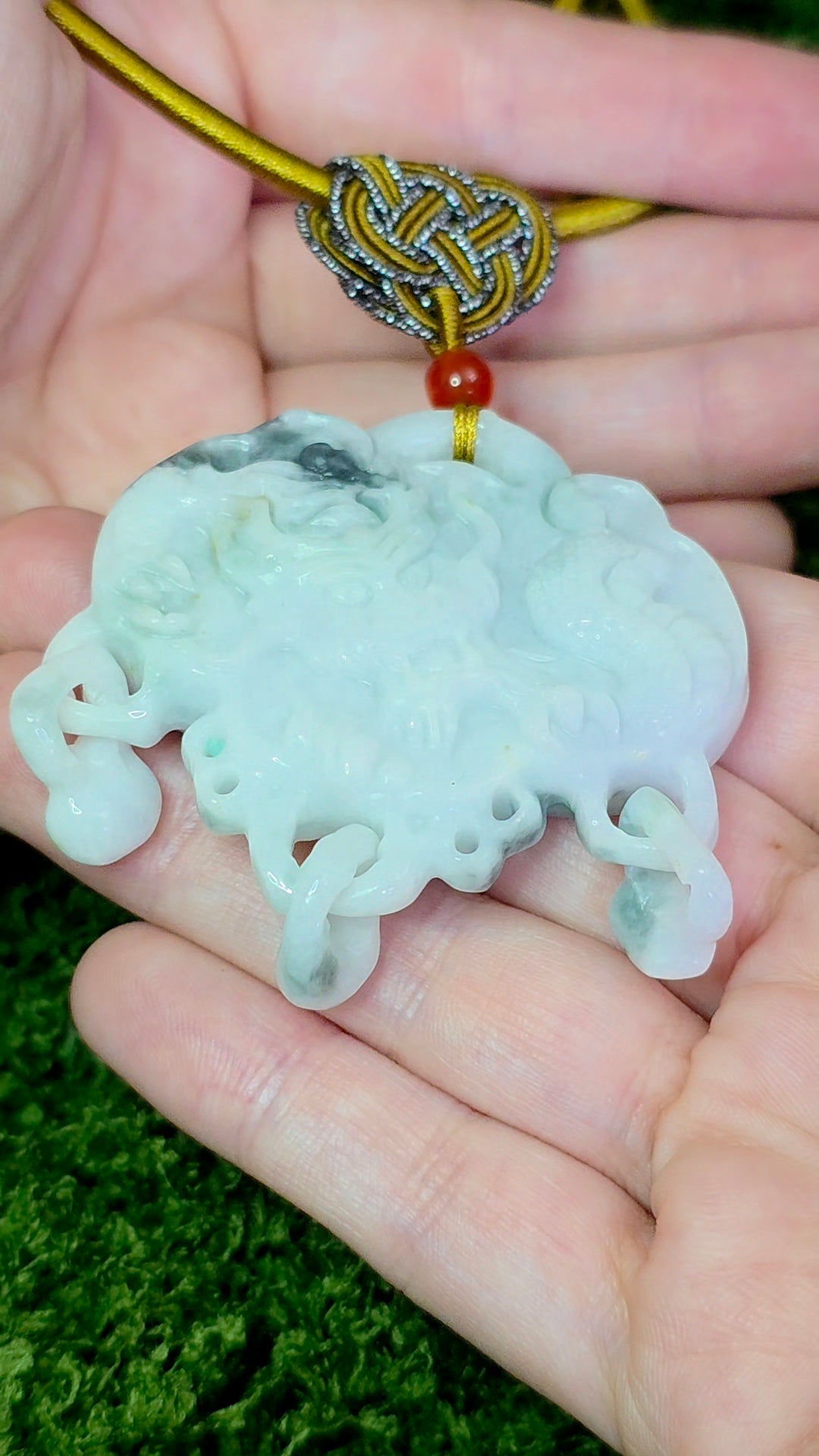 White and Green Double Sided Jadeite Pendant Necklace