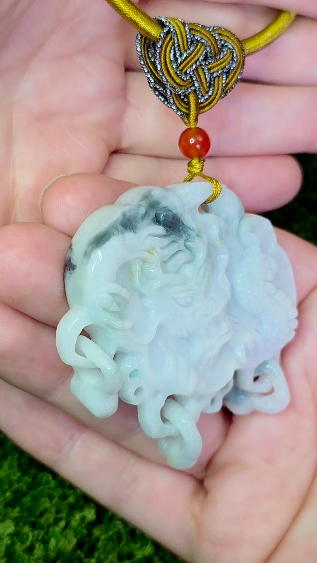 White and Green Double Sided Jadeite Pendant Necklace