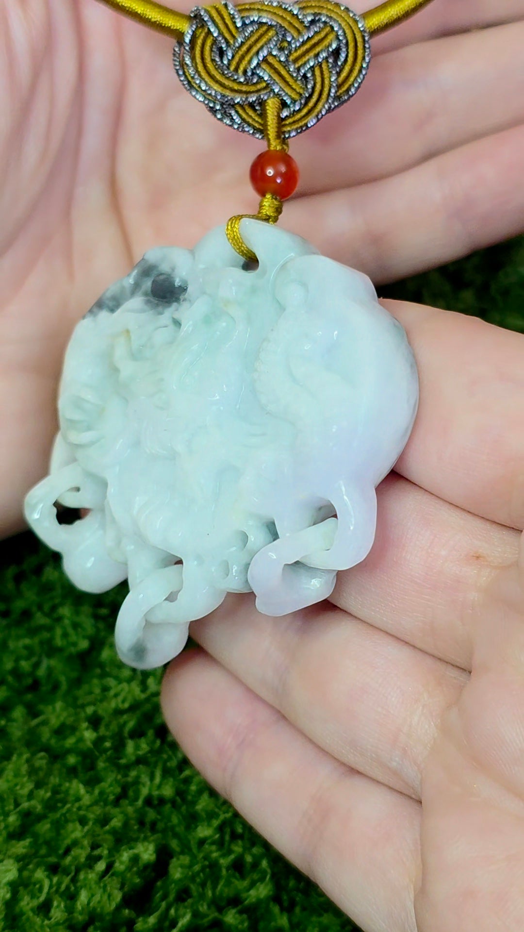 White and Green Double Sided Jadeite Pendant Necklace