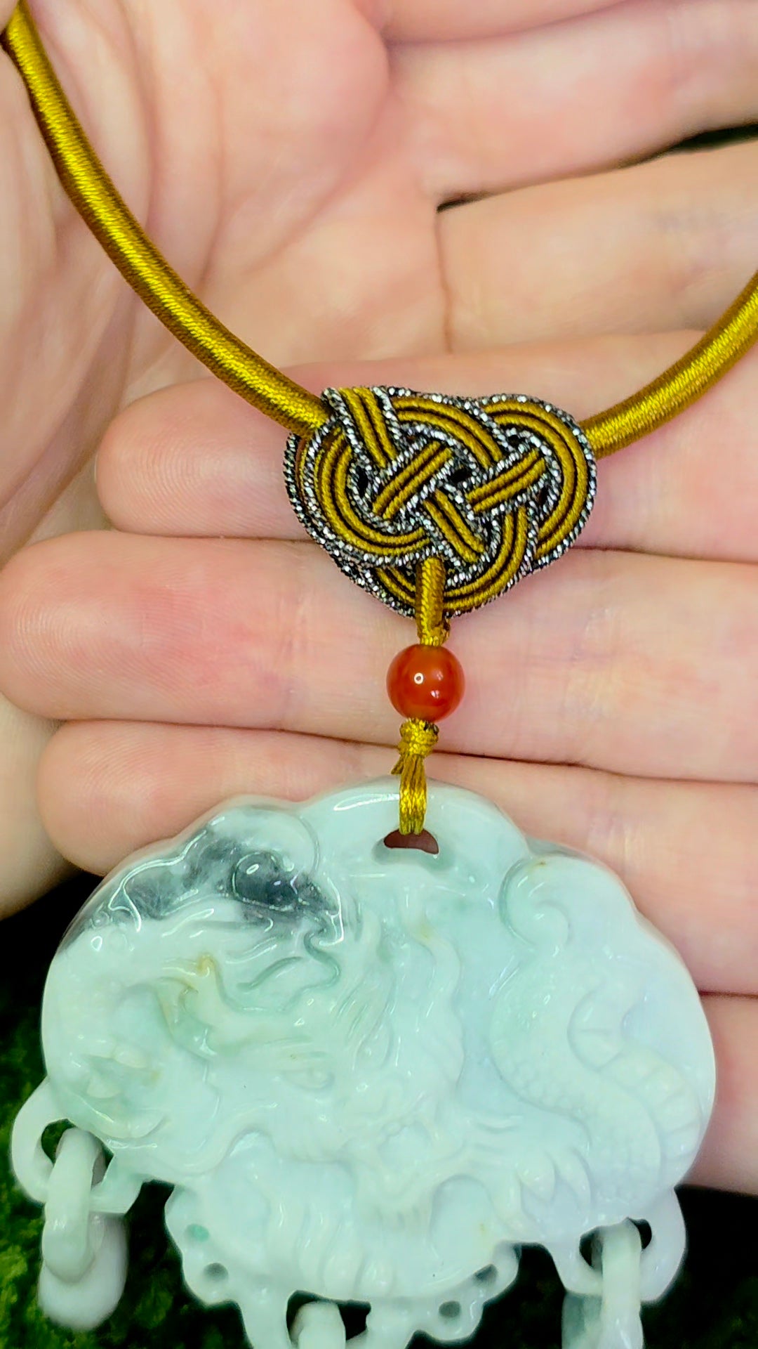 White and Green Double Sided Jadeite Pendant Necklace