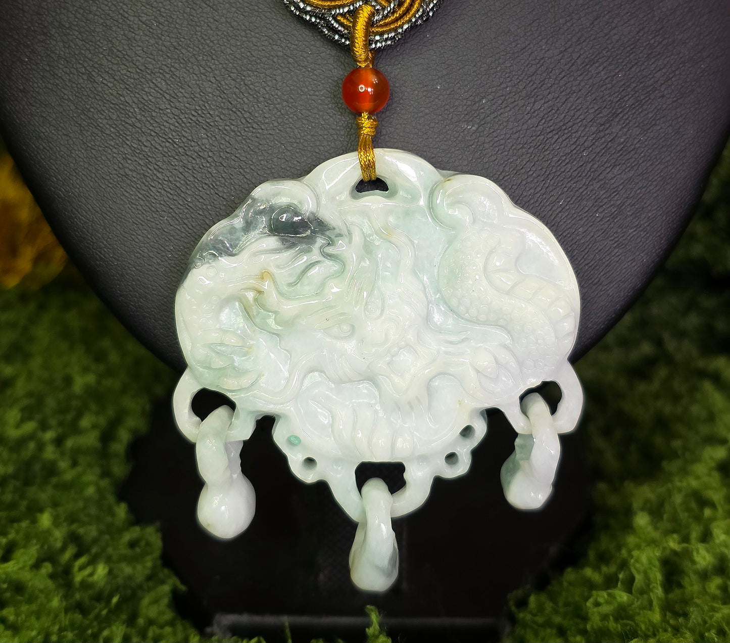 White and Green Double Sided Jadeite Pendant Necklace