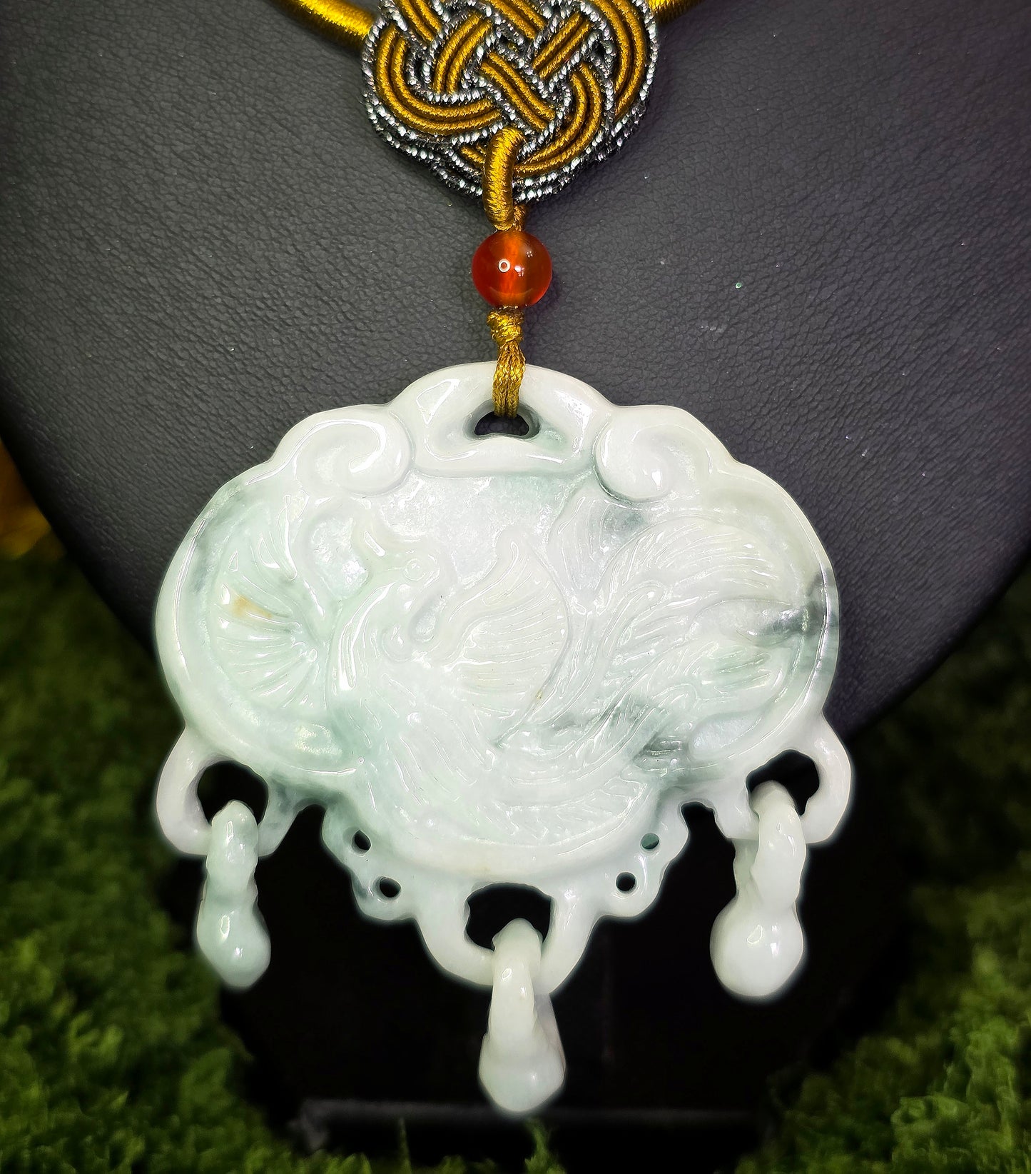 White and Green Double Sided Jadeite Pendant Necklace