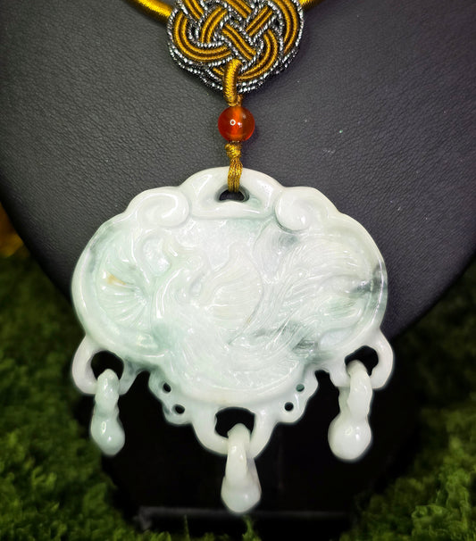 White and Green Double Sided Jadeite Pendant Necklace