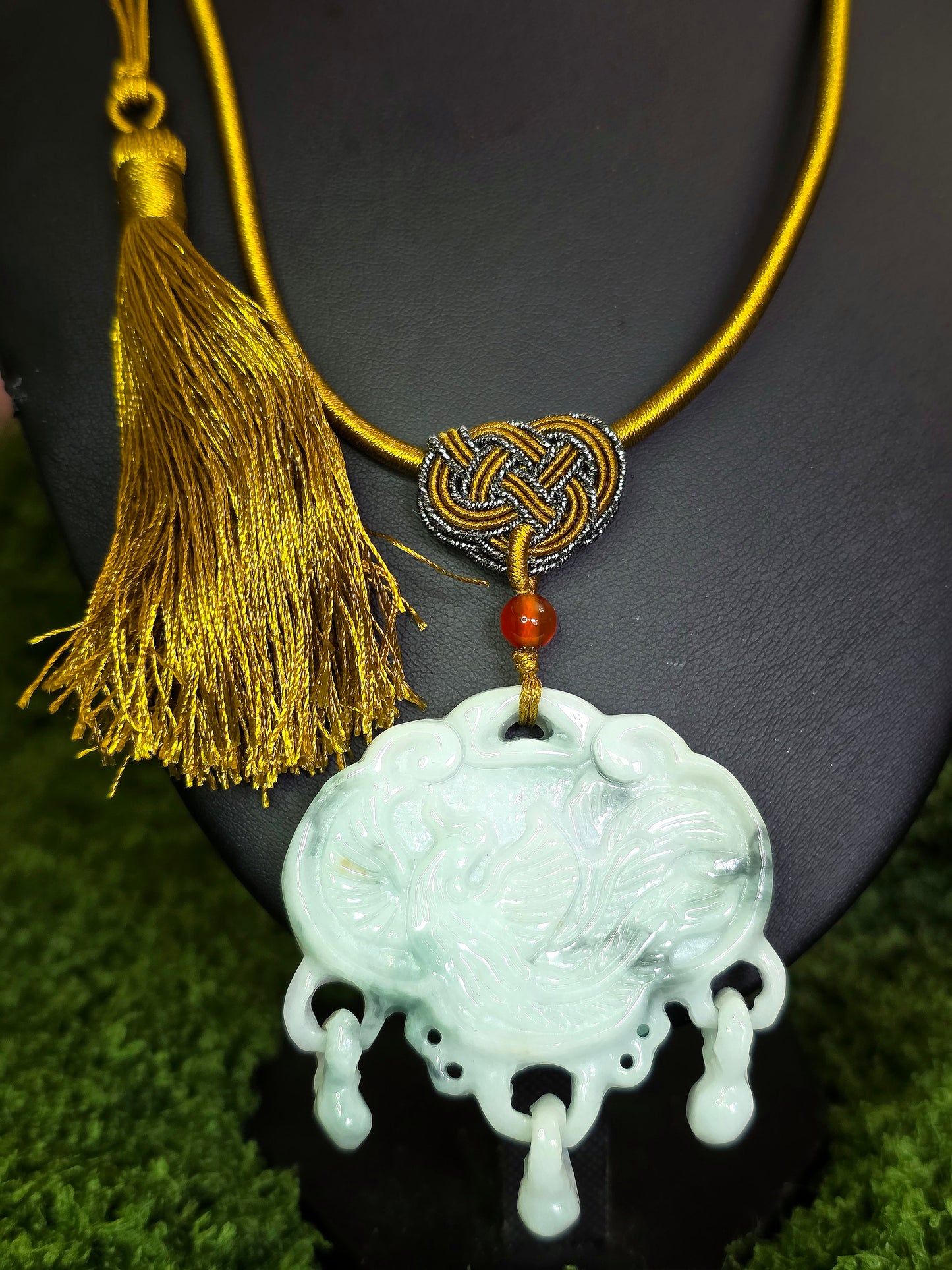 White and Green Double Sided Jadeite Pendant Necklace