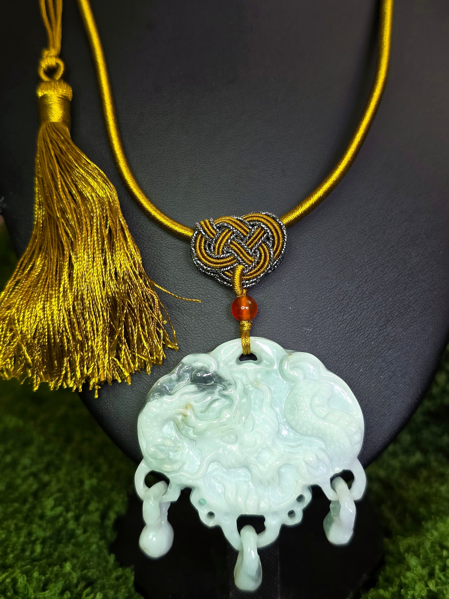 White and Green Double Sided Jadeite Pendant Necklace