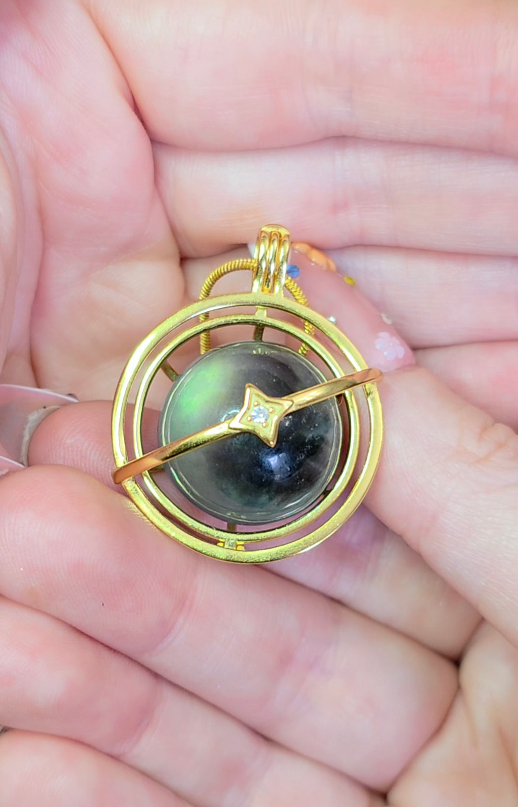 Aquamarine and Tourmaline Mini Sphere Cage Pendant