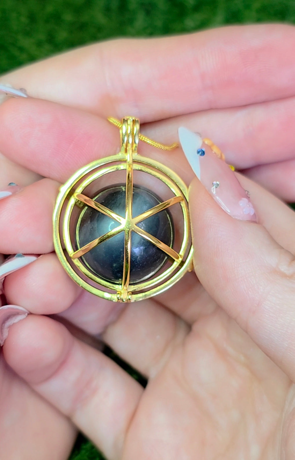 Aquamarine and Tourmaline Mini Sphere Cage Pendant