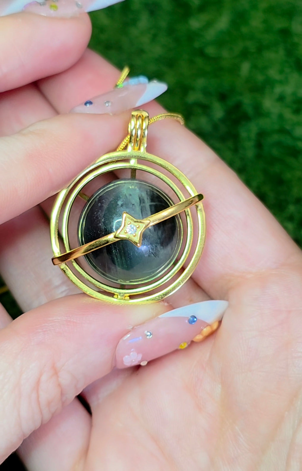 Aquamarine and Tourmaline Mini Sphere Cage Pendant