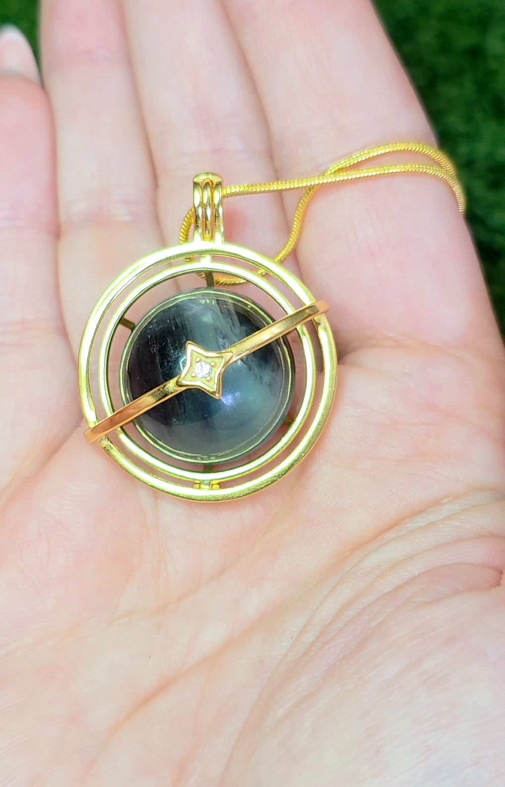 Aquamarine and Tourmaline Mini Sphere Cage Pendant
