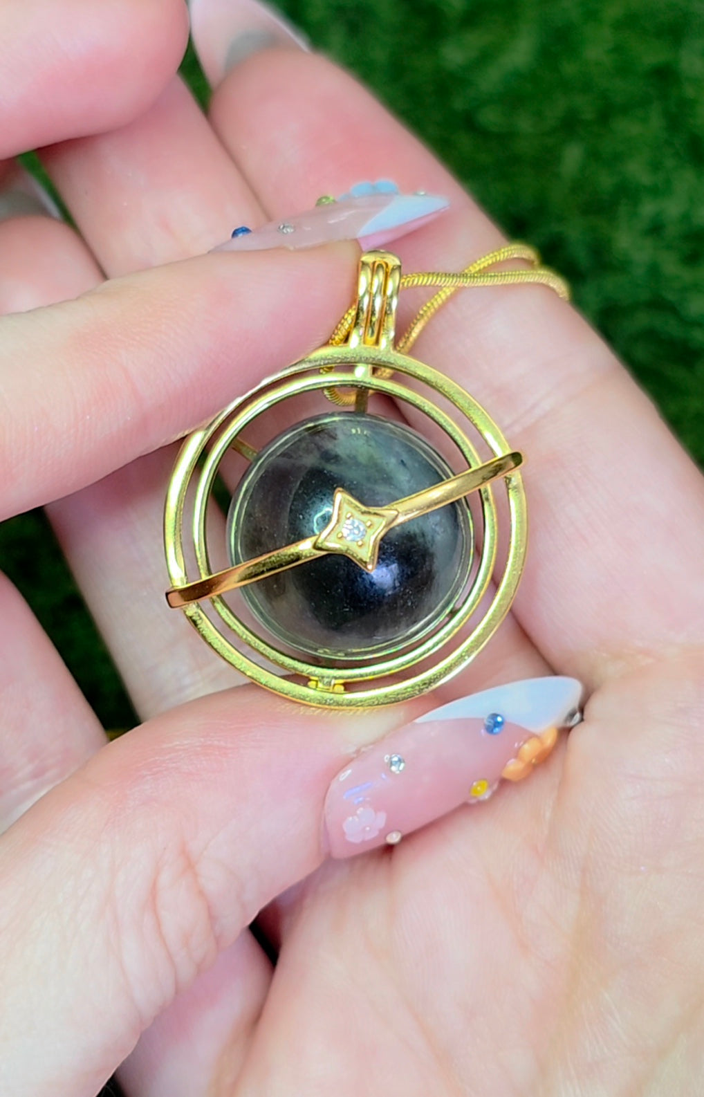 Aquamarine and Tourmaline Mini Sphere Cage Pendant