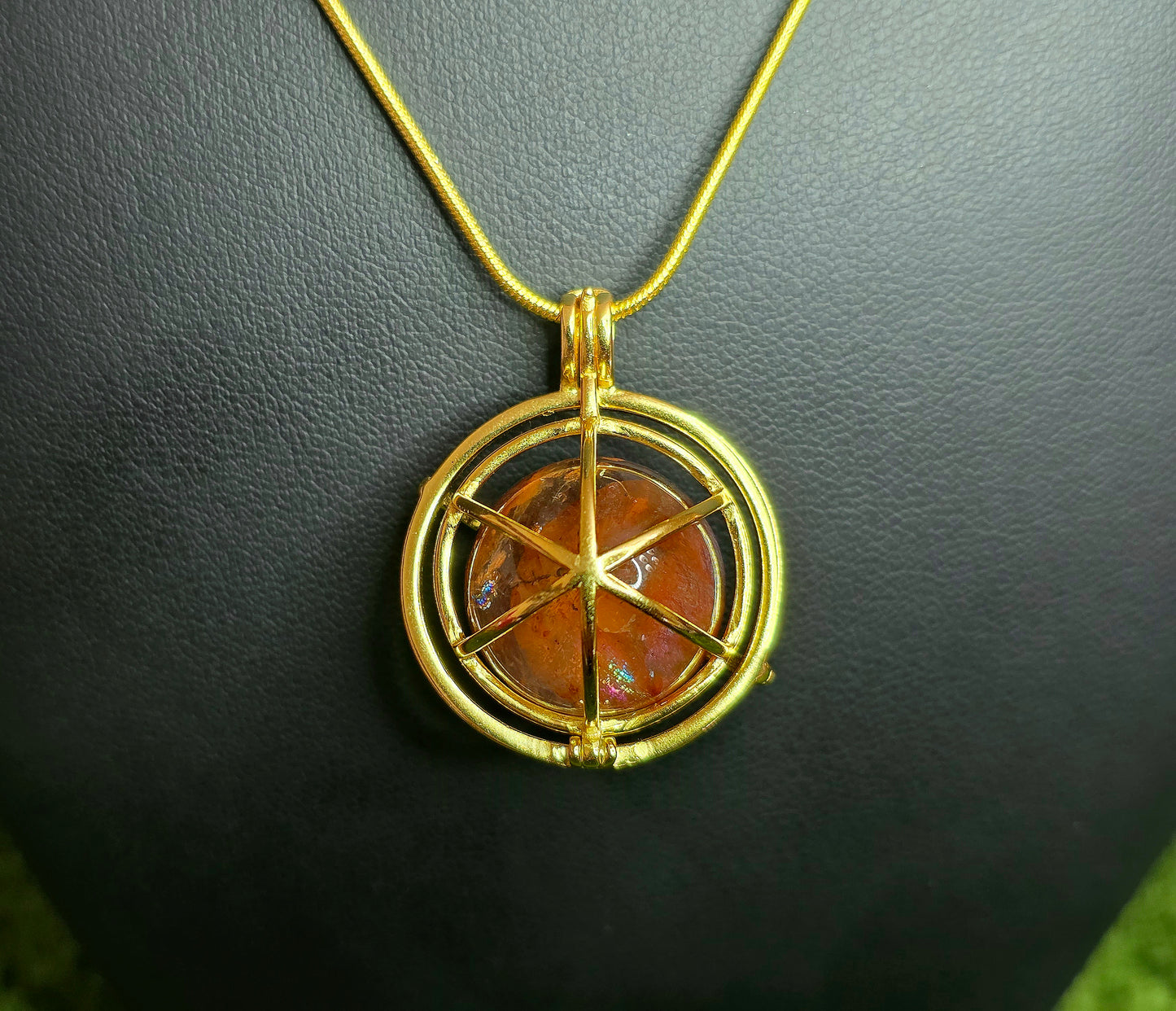 Fire Quartz Mini Sphere Gold Cage Pendant