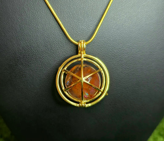 Fire Quartz Mini Sphere Gold Cage Pendant