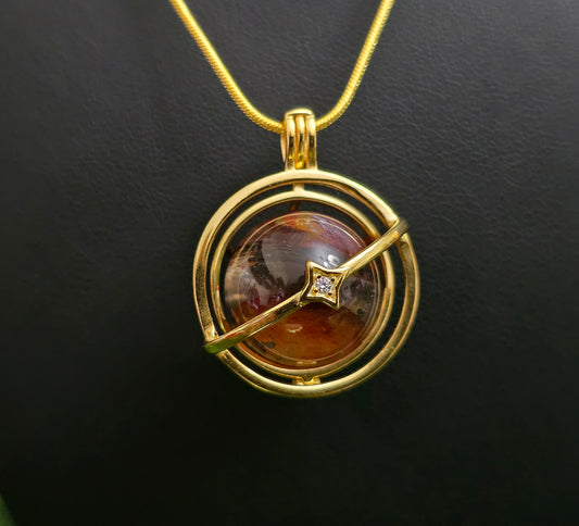 Fire Quartz Mini Sphere Gold Cage Pendant