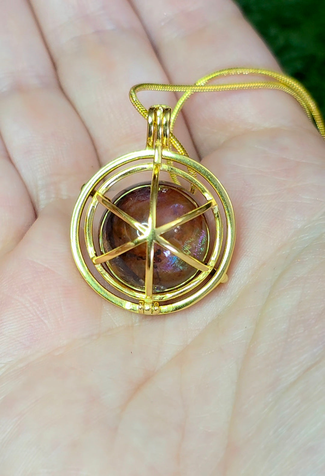 Fire Quartz Mini Sphere Gold Cage Pendant