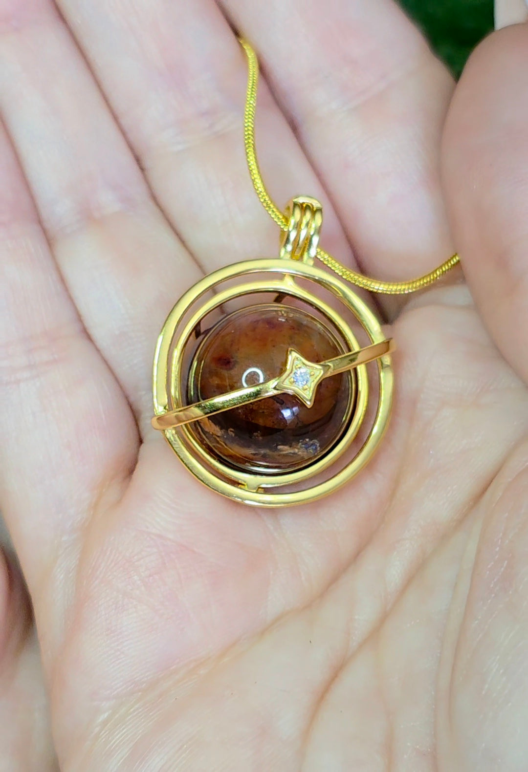 Fire Quartz Mini Sphere Gold Cage Pendant