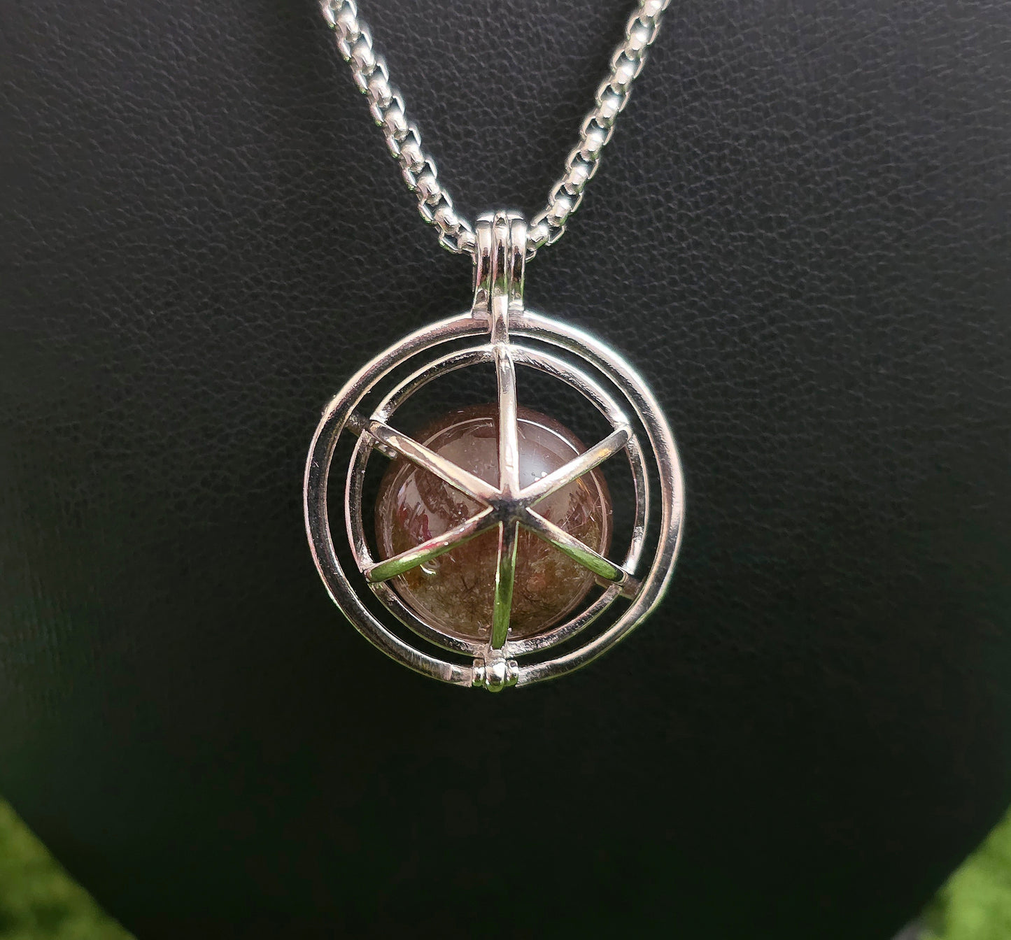 Copper Rutilated Quartz Mini Sphere Cage Pendant