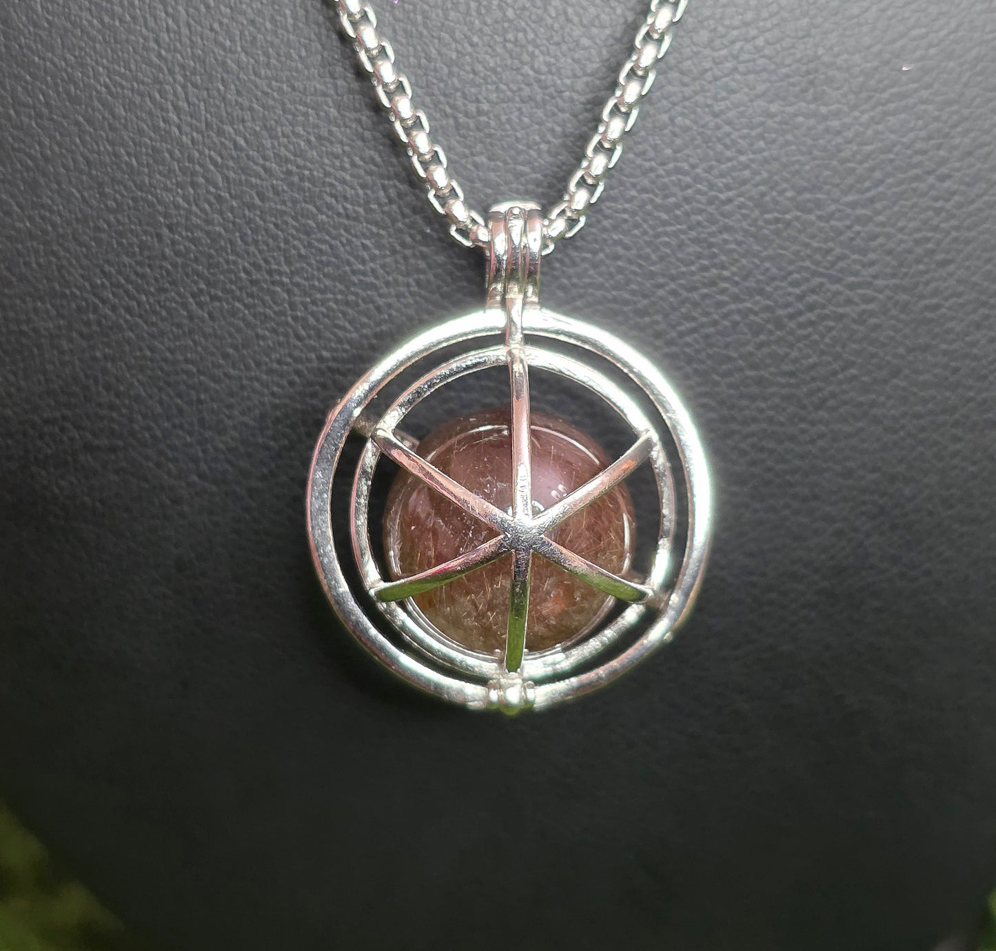 Copper Rutilated Quartz Mini Sphere Cage Pendant