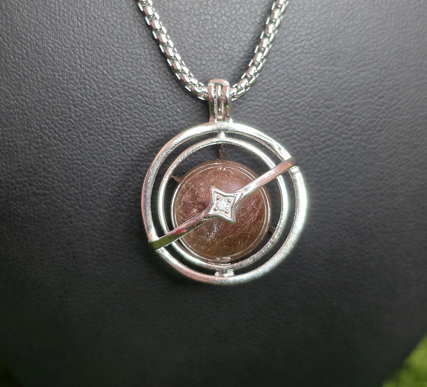 Copper Rutilated Quartz Mini Sphere Cage Pendant