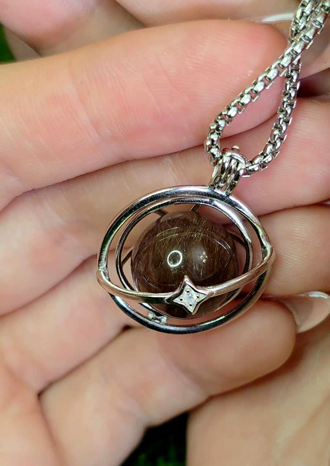 Copper Rutilated Quartz Mini Sphere Cage Pendant