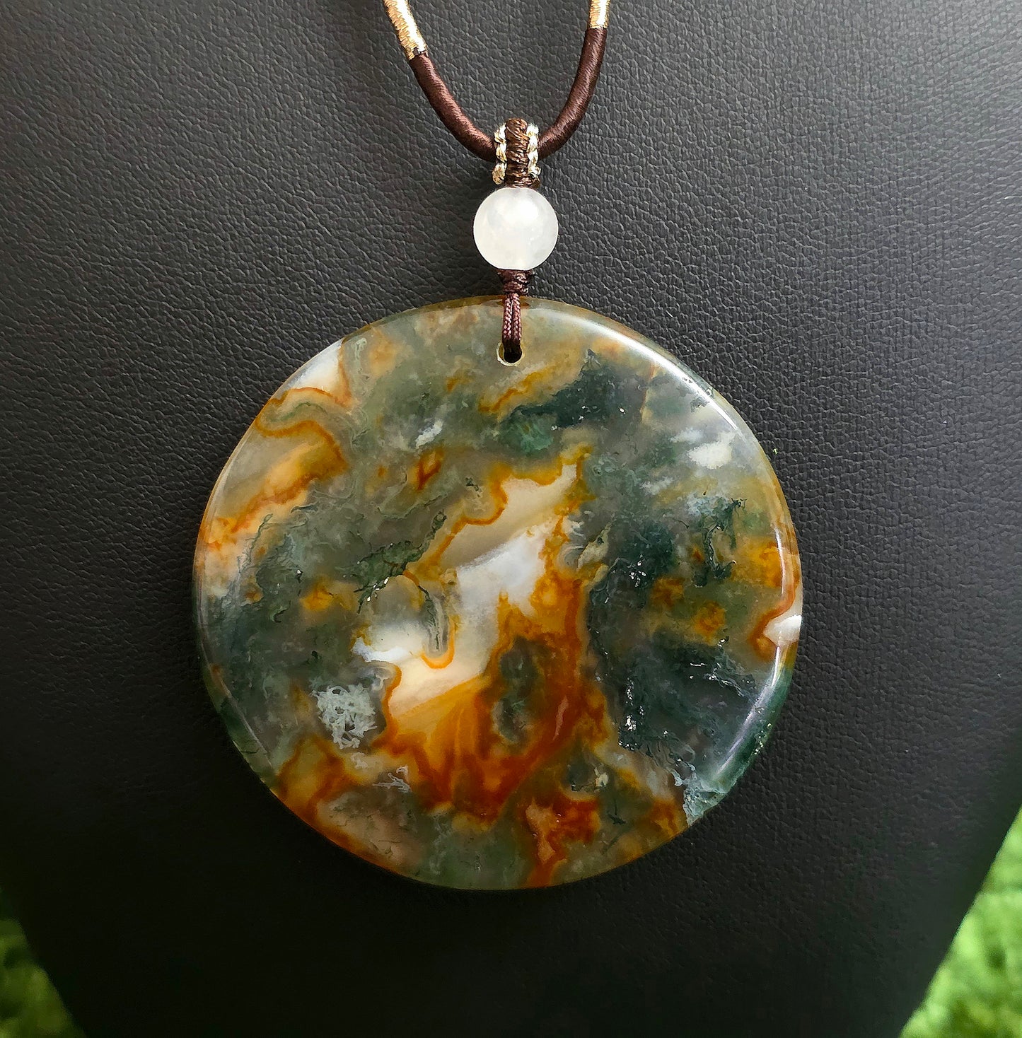 Red Moss Agate Disc Necklace A