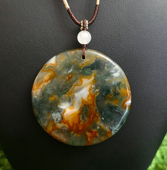 Red Moss Agate Disc Necklace A