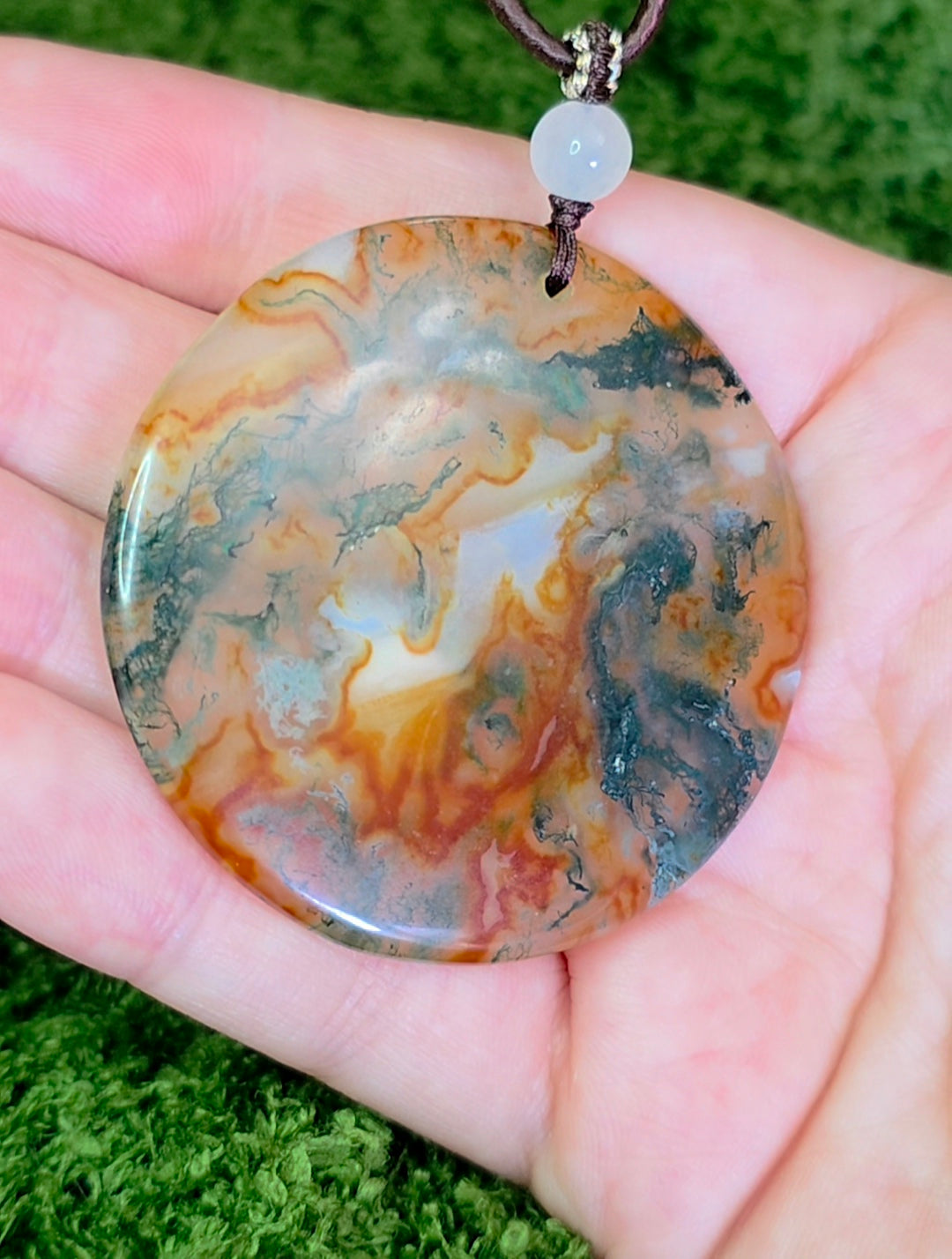 Red Moss Agate Disc Necklace A