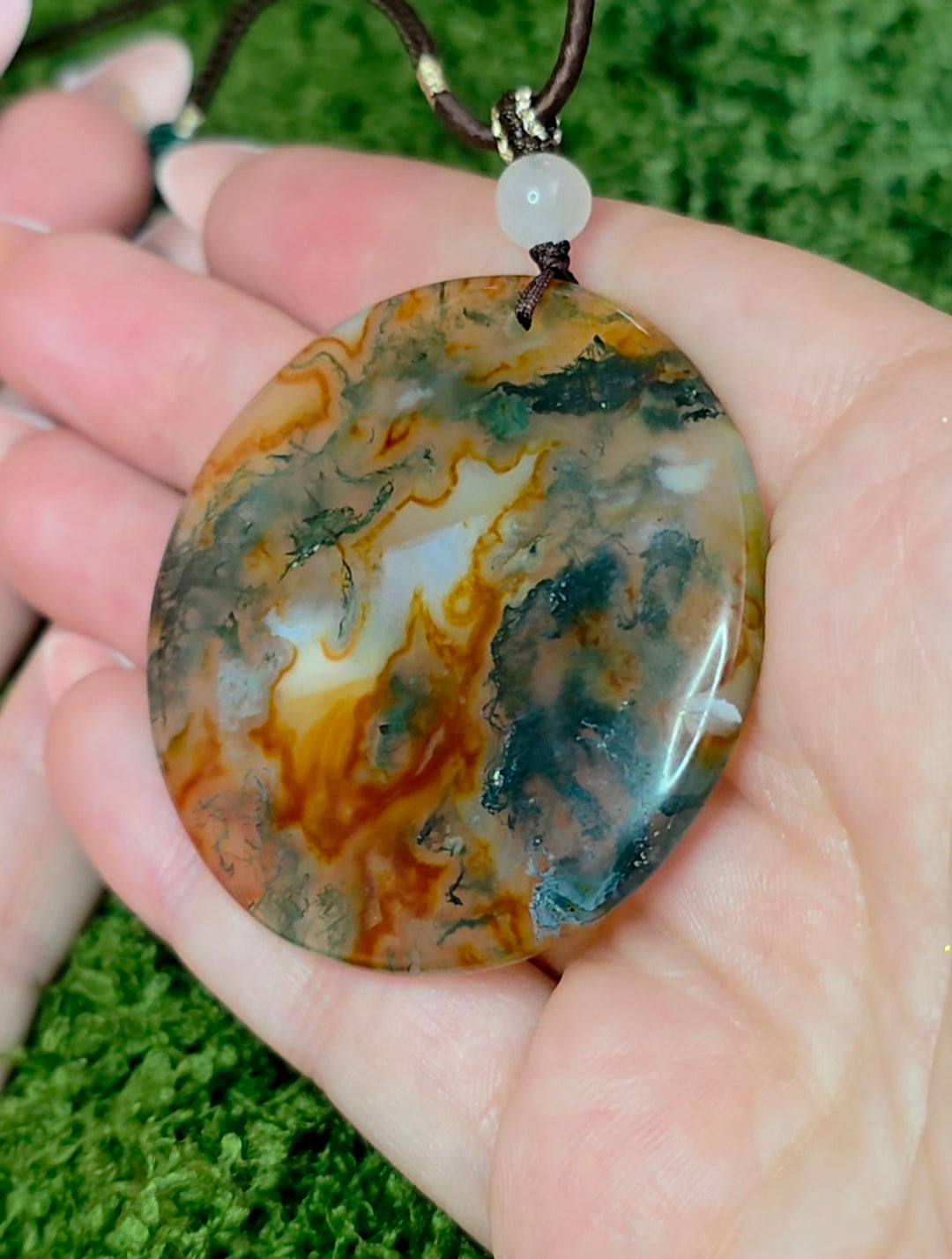 Red Moss Agate Disc Necklace A