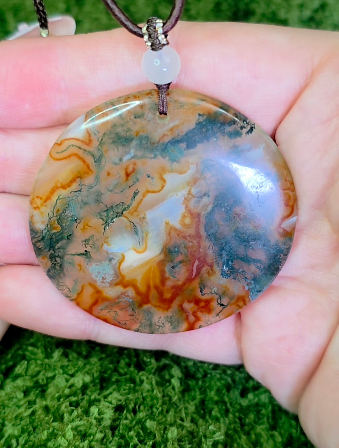 Red Moss Agate Disc Necklace A