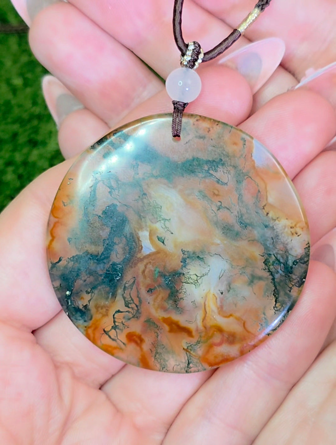 Red Moss Agate Disc Necklace A