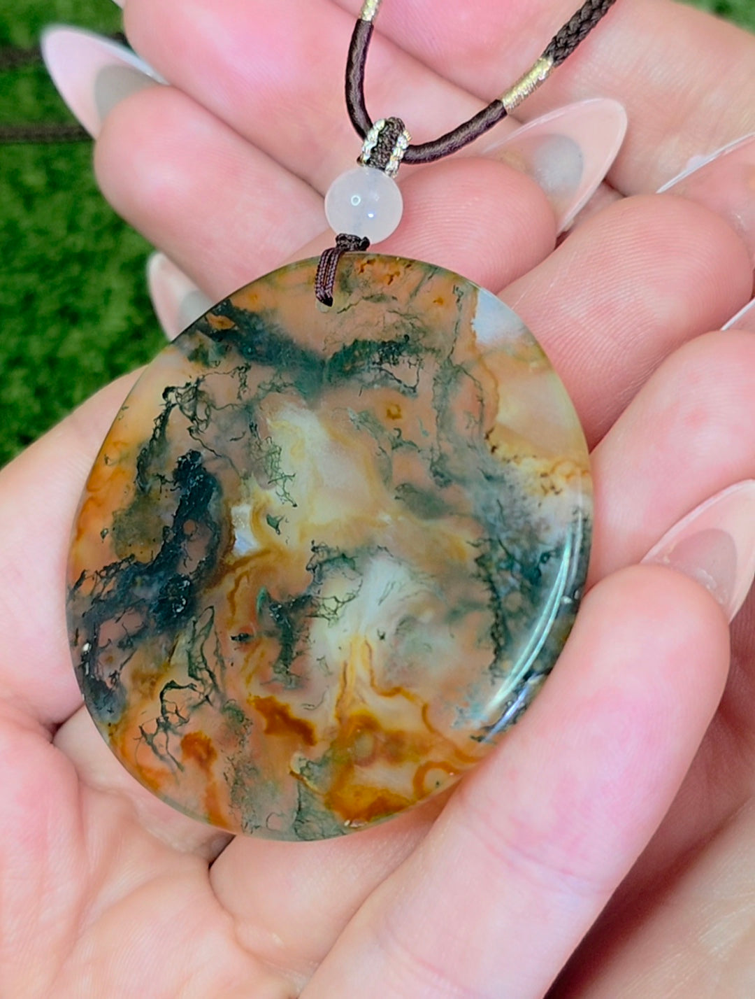 Red Moss Agate Disc Necklace A