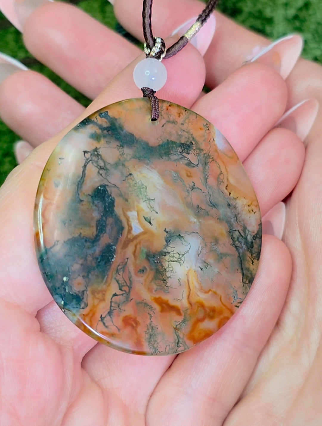 Red Moss Agate Disc Necklace A