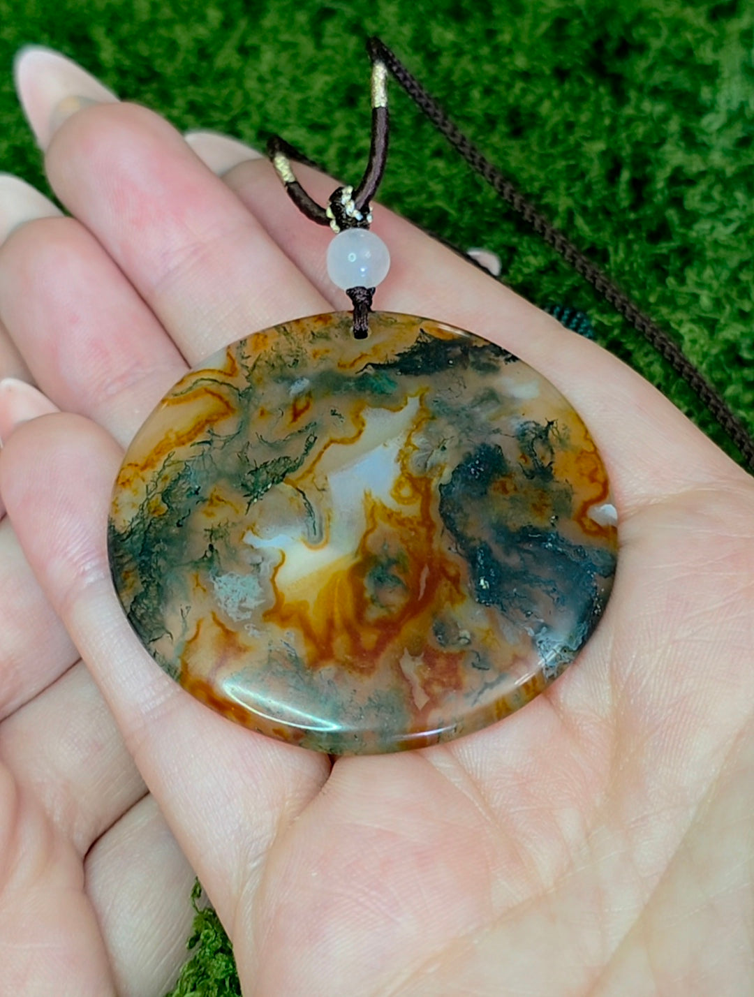 Red Moss Agate Disc Necklace A