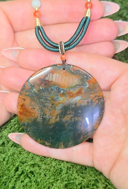Red Moss Agate Disc Necklace B