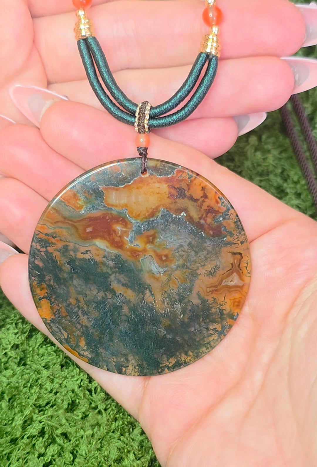 Red Moss Agate Disc Necklace B