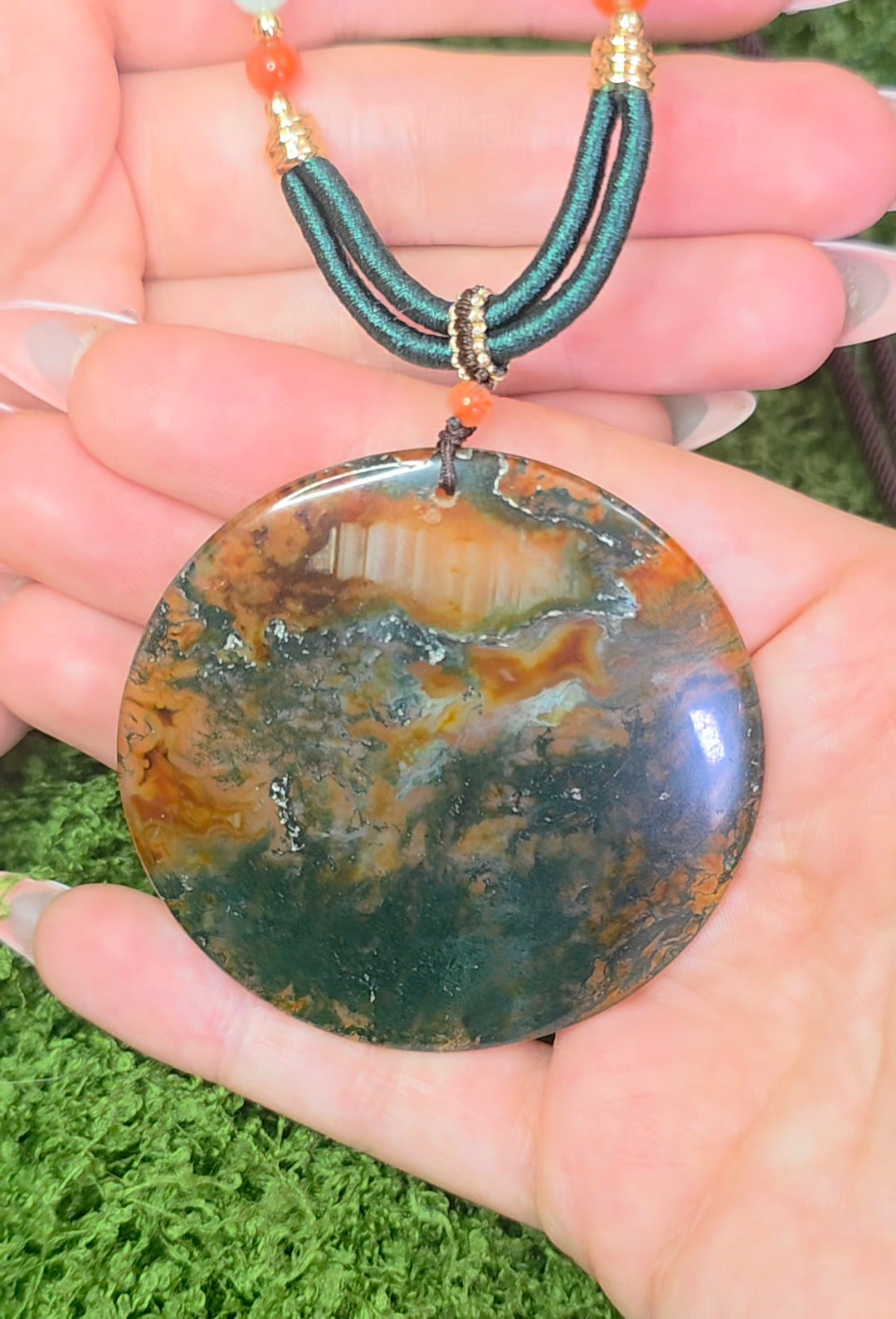 Red Moss Agate Disc Necklace B
