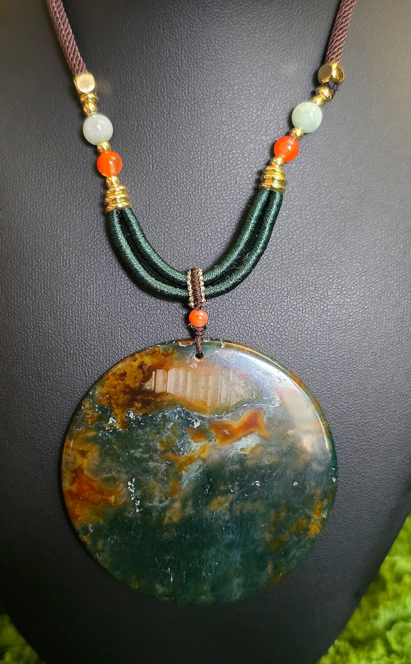 Red Moss Agate Disc Necklace B